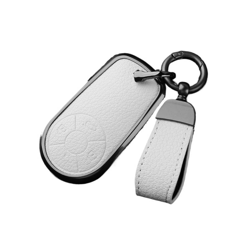 Autoschlüsseletui aus Aluminiumlegierung mit Ziegenleder, kompatibel mit Greatwall Ora R1 R2, Good Cat GT, Lightning Cat, Ballet Cat, White Cat, IQ-Schlüsselbund(White-lanyard strap) von BMKUUOSJ