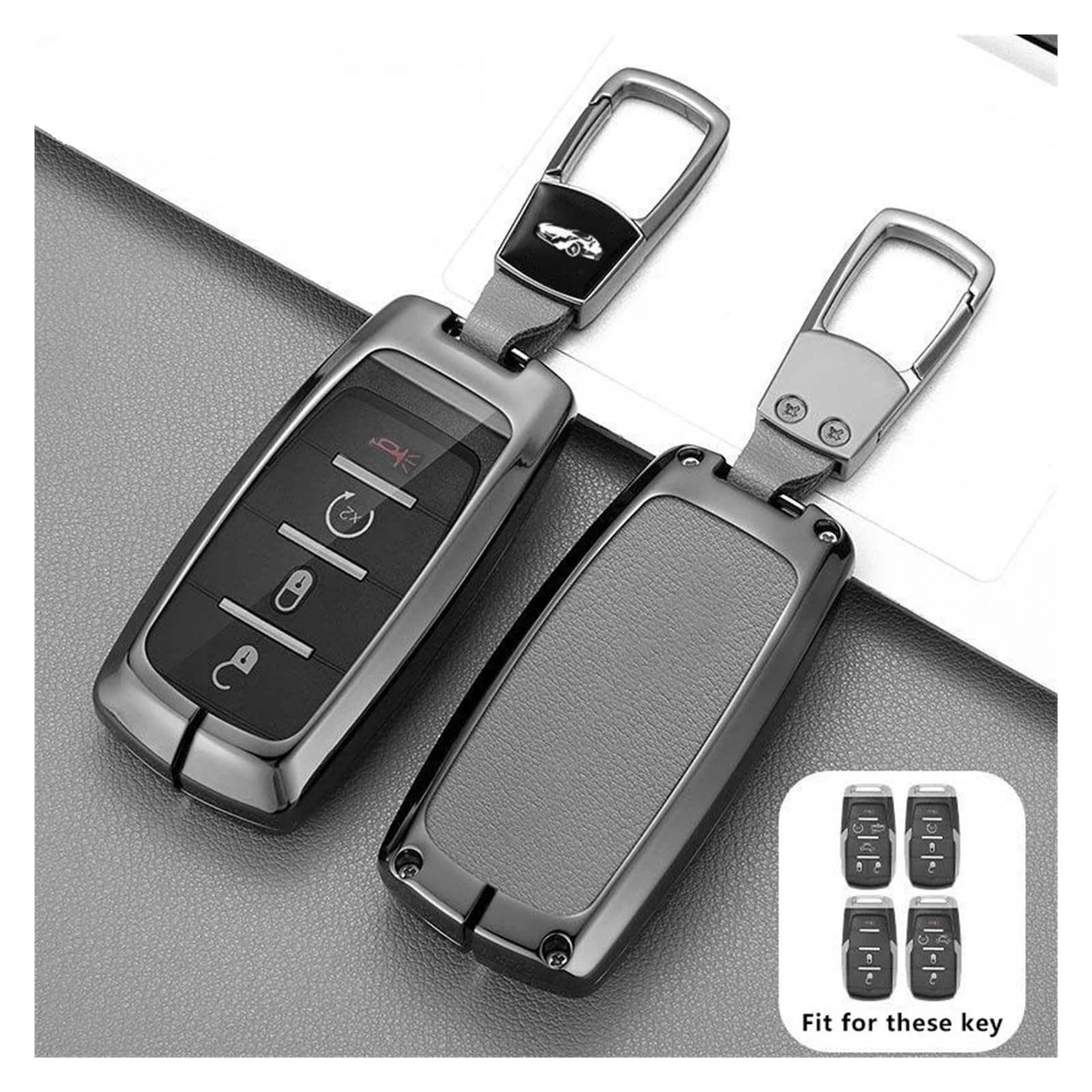 Autoschlüsselgehäuse aus Zinklegierung, kompatibel mit Dodge RAM 1500 2500 3500 4500 5500 RAM1500 RAM2500 TRX Rebel Trucks Pickup Schlüsselanhänger-Abdeckung Shell Fob(Style2 Grey) von BMKUUOSJ