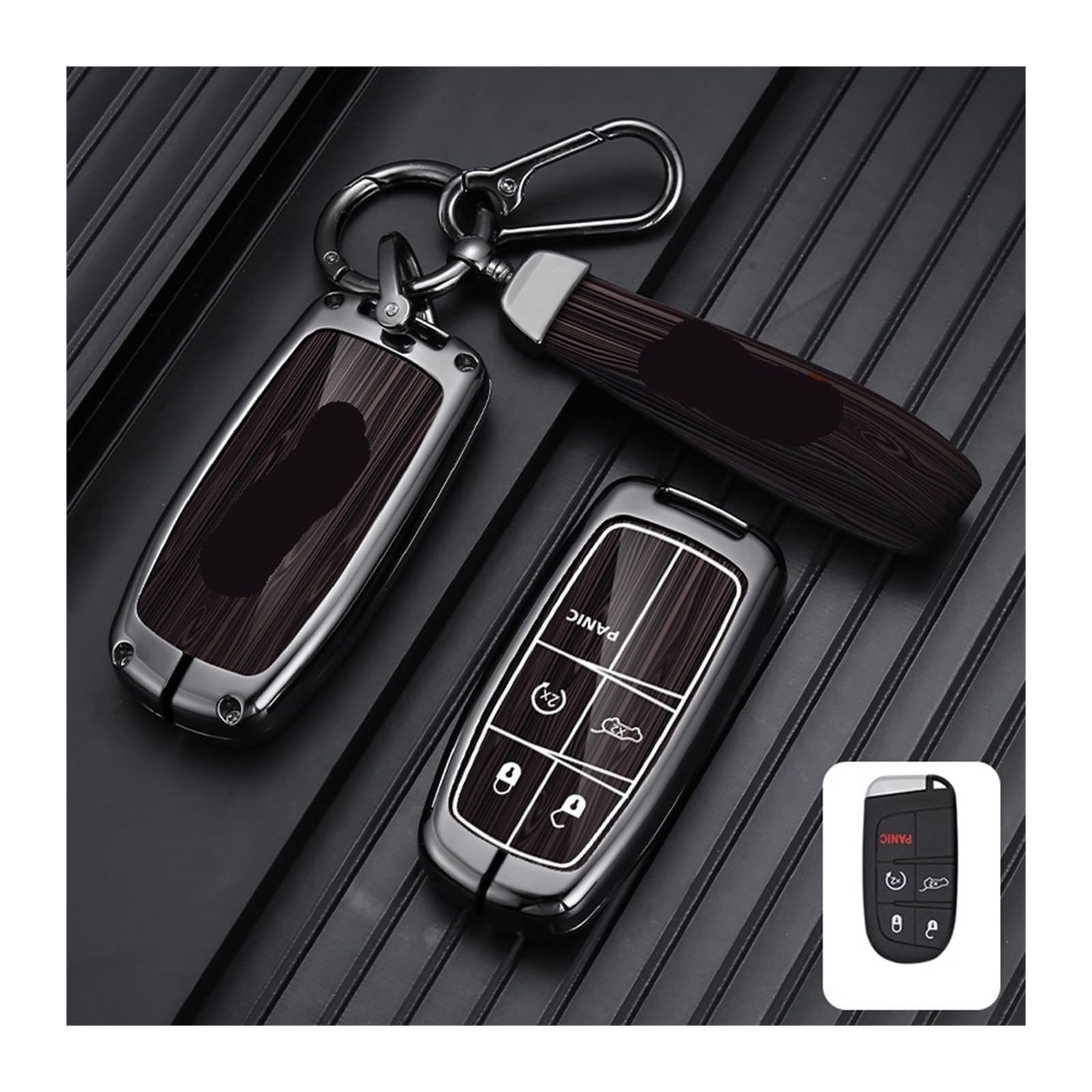 Autoschlüsselgehäuse aus Zinklegierung, kompatibel mit Jeep Renegade Compass Grand Cherokee, kompatibel mit Chrysler 300C Wrangler Dodge, Schlüsselanhänger, Autozubehör(D-black keyring) von BMKUUOSJ