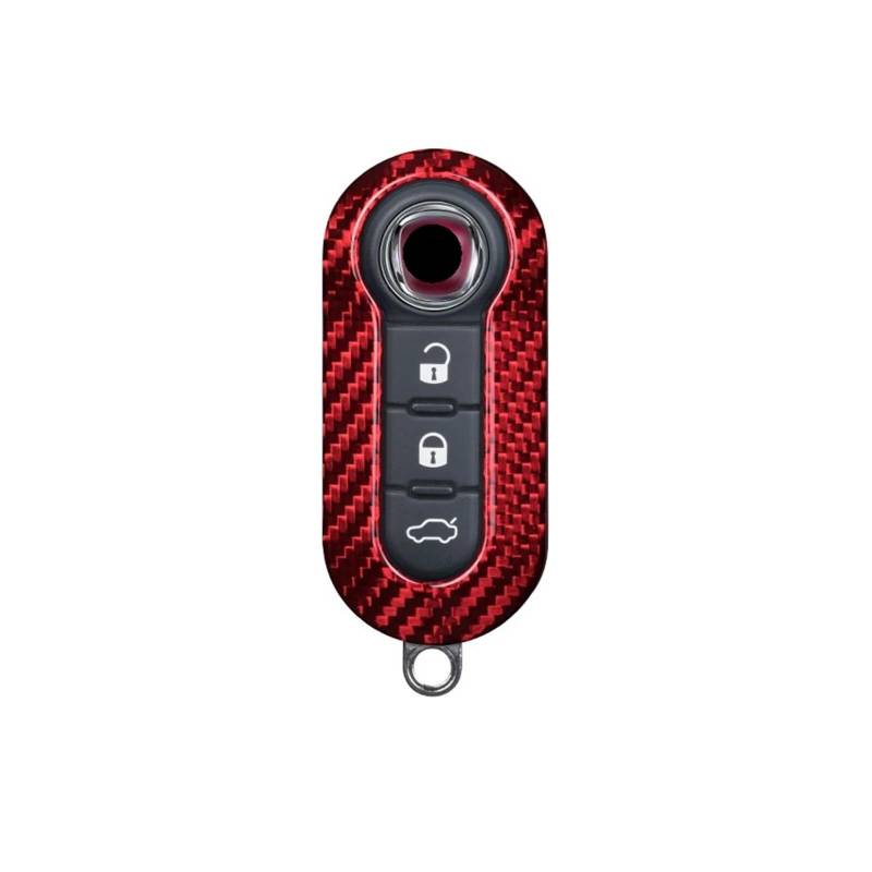 Carbon Fiber Auto Schlüssel Fall Kompatibel for 3 Taste Klapp Kompatibel for Fiat 500 Smart Remote Shell, Auto Auto Fernbedienung Zubehör(Red) von BMKUUOSJ