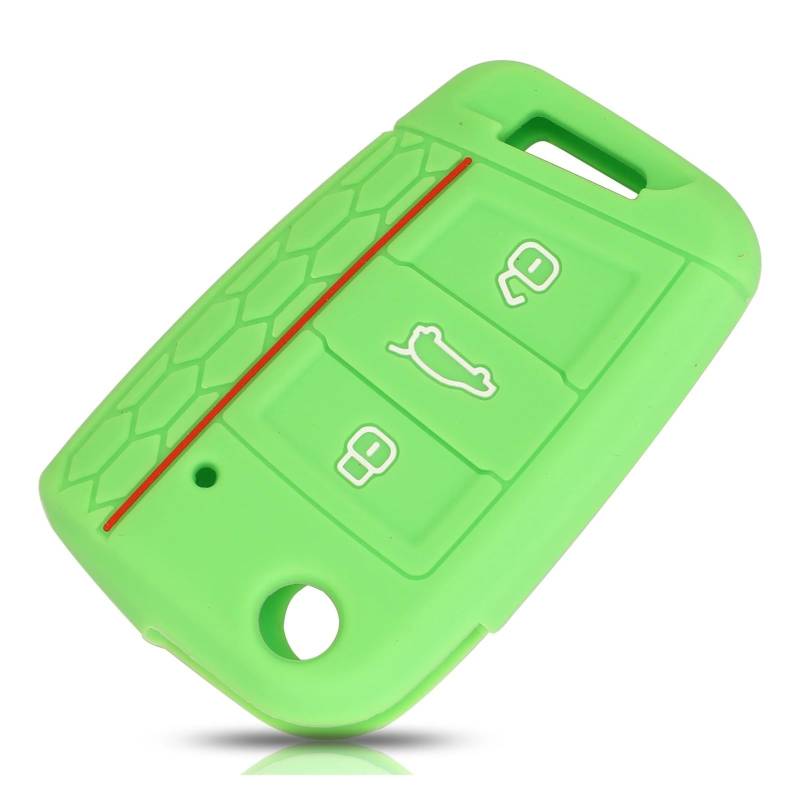 Fernbedienung Autoschlüsselabdeckung Silikonhülle kompatibel for VW Golf 7 GTI MK7 Skoda Octavia A7 Sitz 3 Tasten(Green) von BMKUUOSJ