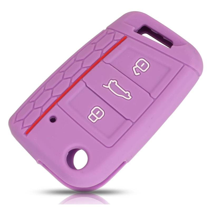 Fernbedienung Autoschlüsselabdeckung Silikonhülle kompatibel for VW Golf 7 GTI MK7 Skoda Octavia A7 Sitz 3 Tasten(PURPLE) von BMKUUOSJ