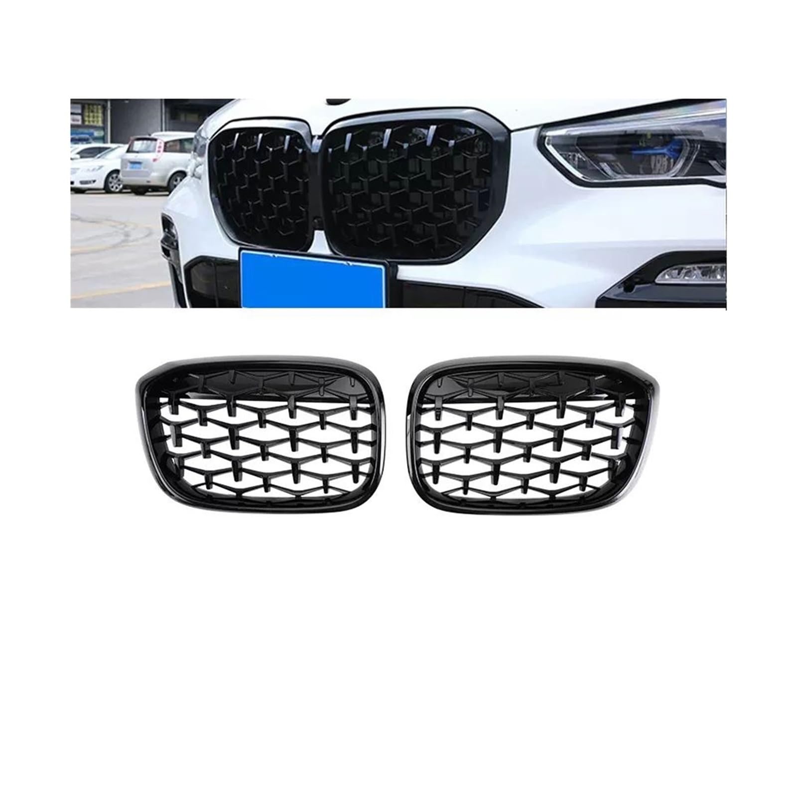 Frontnierengrills Grille glänzend schwarz kompatibel for BMW X3 G01 X4 G02 2019 2020 2021 Auto-Tuning(18-21 GB Diamond) von BMKUUOSJ