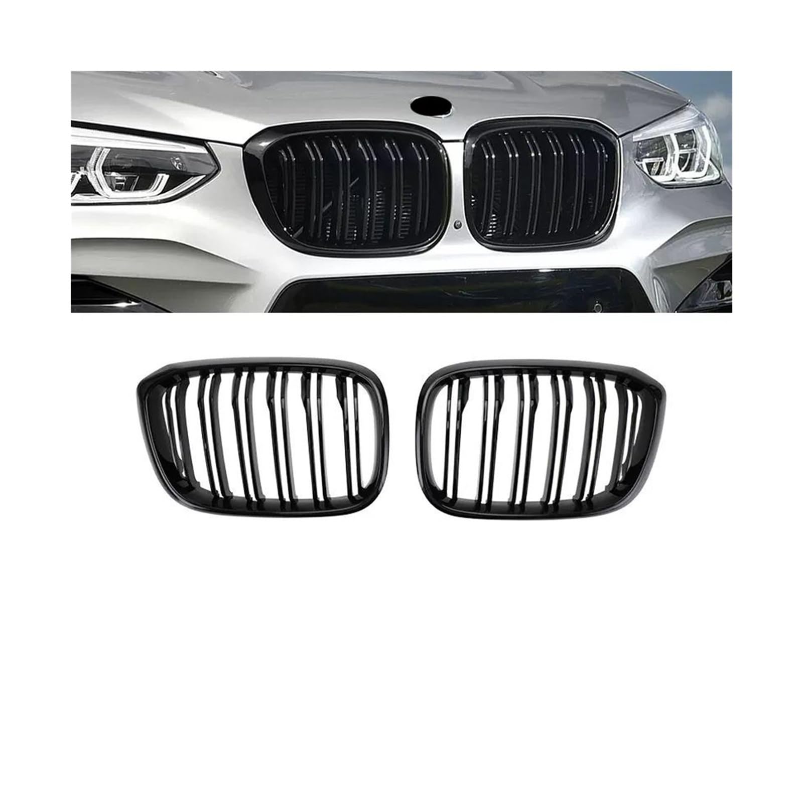 Frontnierengrills Grille glänzend schwarz kompatibel for BMW X3 G01 X4 G02 2019 2020 2021 Auto-Tuning(18-21 GB Dual Slat) von BMKUUOSJ