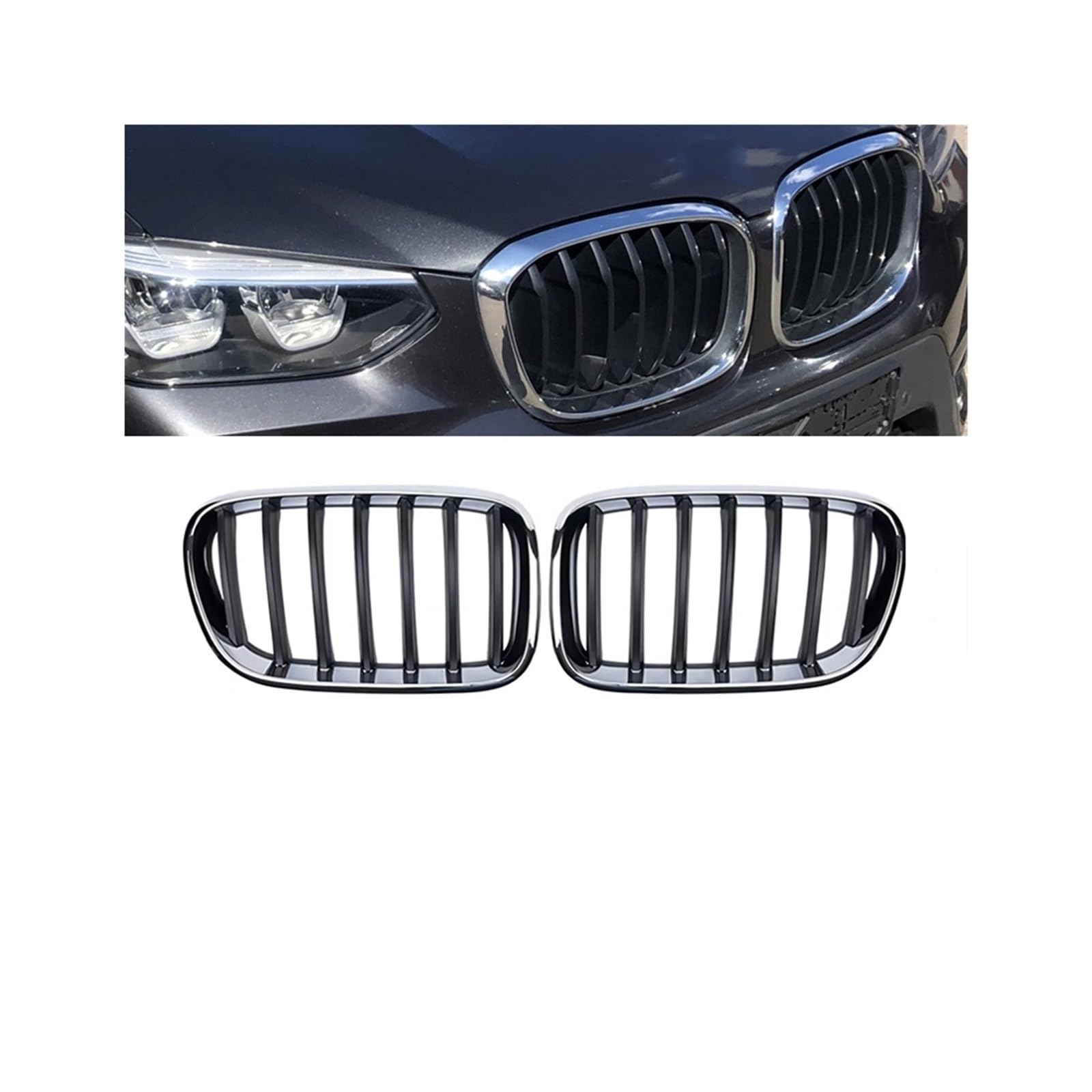 Frontnierengrills Grille glänzend schwarz kompatibel for BMW X3 G01 X4 G02 2019 2020 2021 Auto-Tuning(18-21 Silver I Slat) von BMKUUOSJ