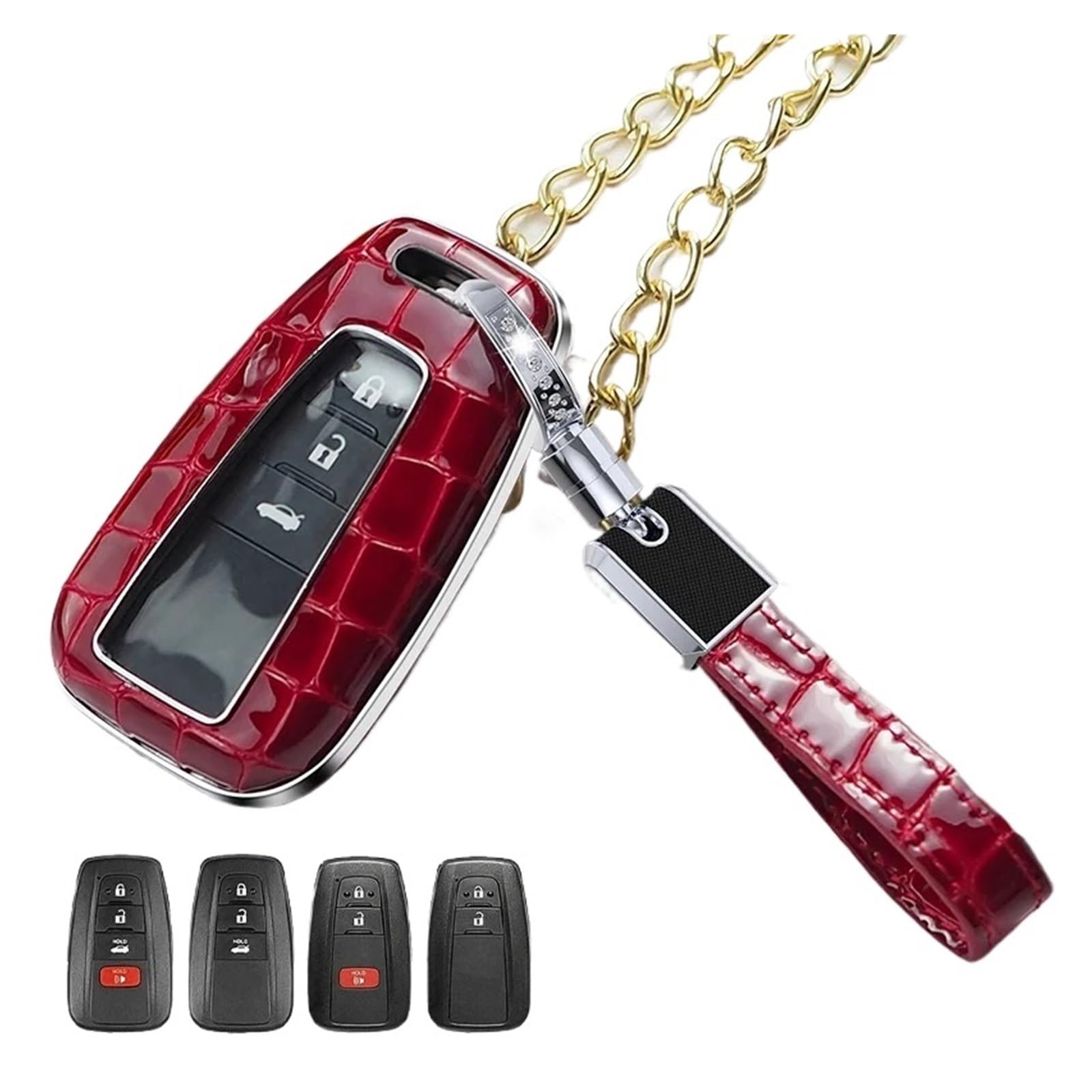 Leder-Auto-Schlüsselanhänger-Hülle, kompatibel mit Toyota Land Cruiser Prado Camry CHR Prius Prime Corolla Fließheck Limousine RAV4 Avalo GT86(Red) von BMKUUOSJ