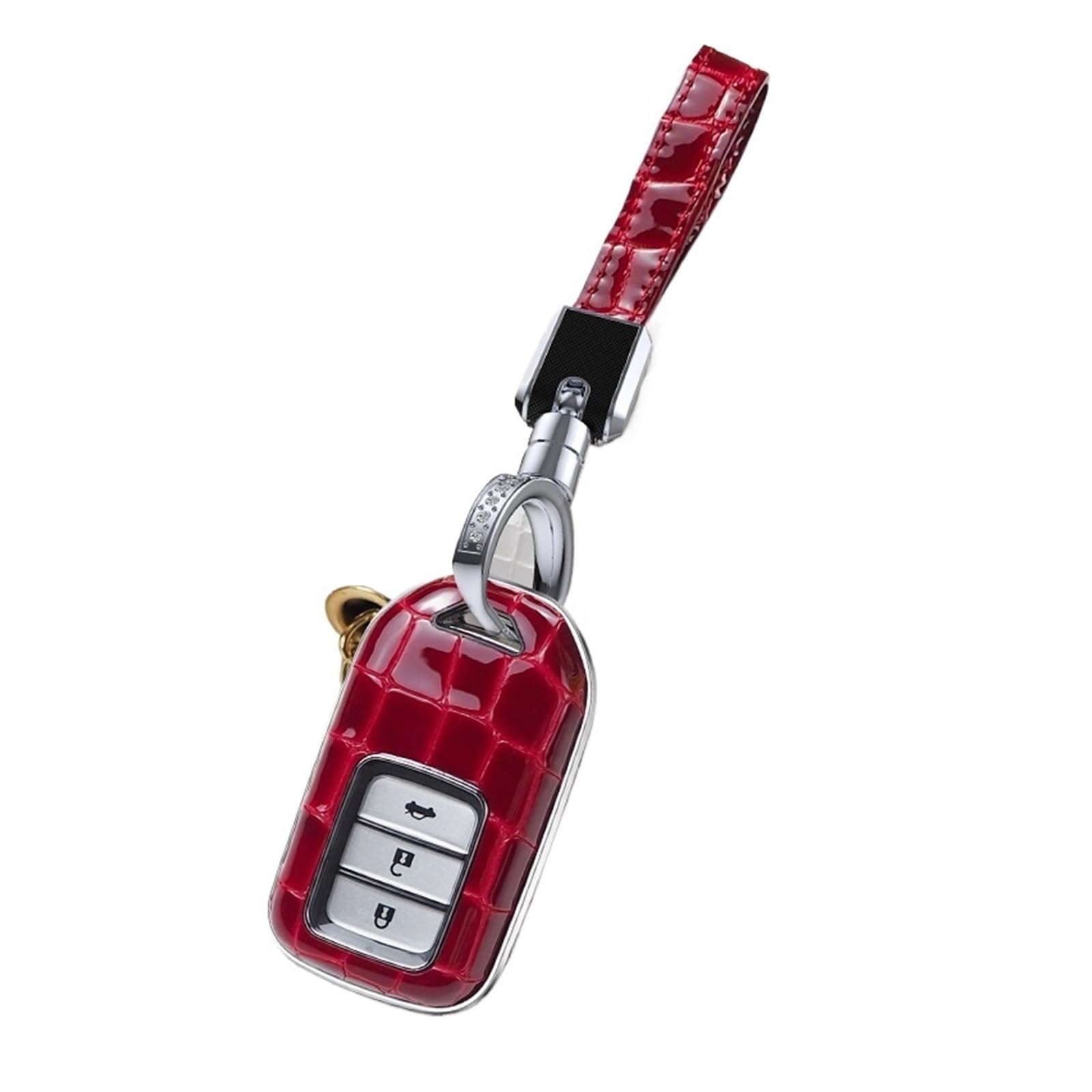 Leder Auto Smart Remote Key Case Cover mit Schlüsselanhänger kompatibel for Honda Accord CR-V HR-V Civic Pilot Jazz Ridgeline 2013–2019(Red) von BMKUUOSJ