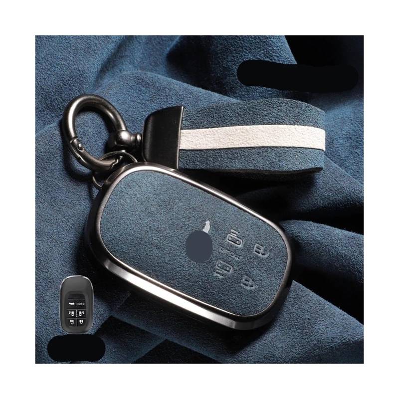 Wildleder-Autoschlüsselabdeckung, Hülle, Halter, kompatibel mit Honda STEPWGN RP6/RP7/RP8 Odyssey Freed Elysion 2023 2024, Fernbedienung, Schlüsselanhänger-Zubehör(Blue 5-key pendant) von BMKUUOSJ