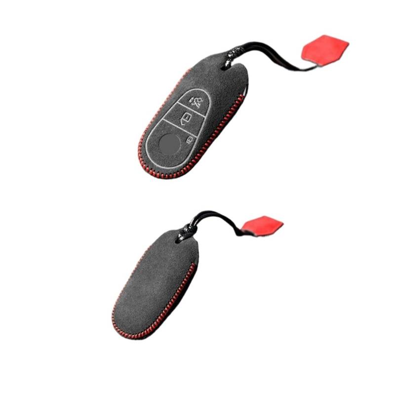 Wildleder Leder Auto Fernbedienung Smart Keyless Key Fob Fall Abdeckung Shell Halter mit Schlüsselbund Kompatibel for Benz S Klasse 2021 zubehör(Style1) von BMKUUOSJ