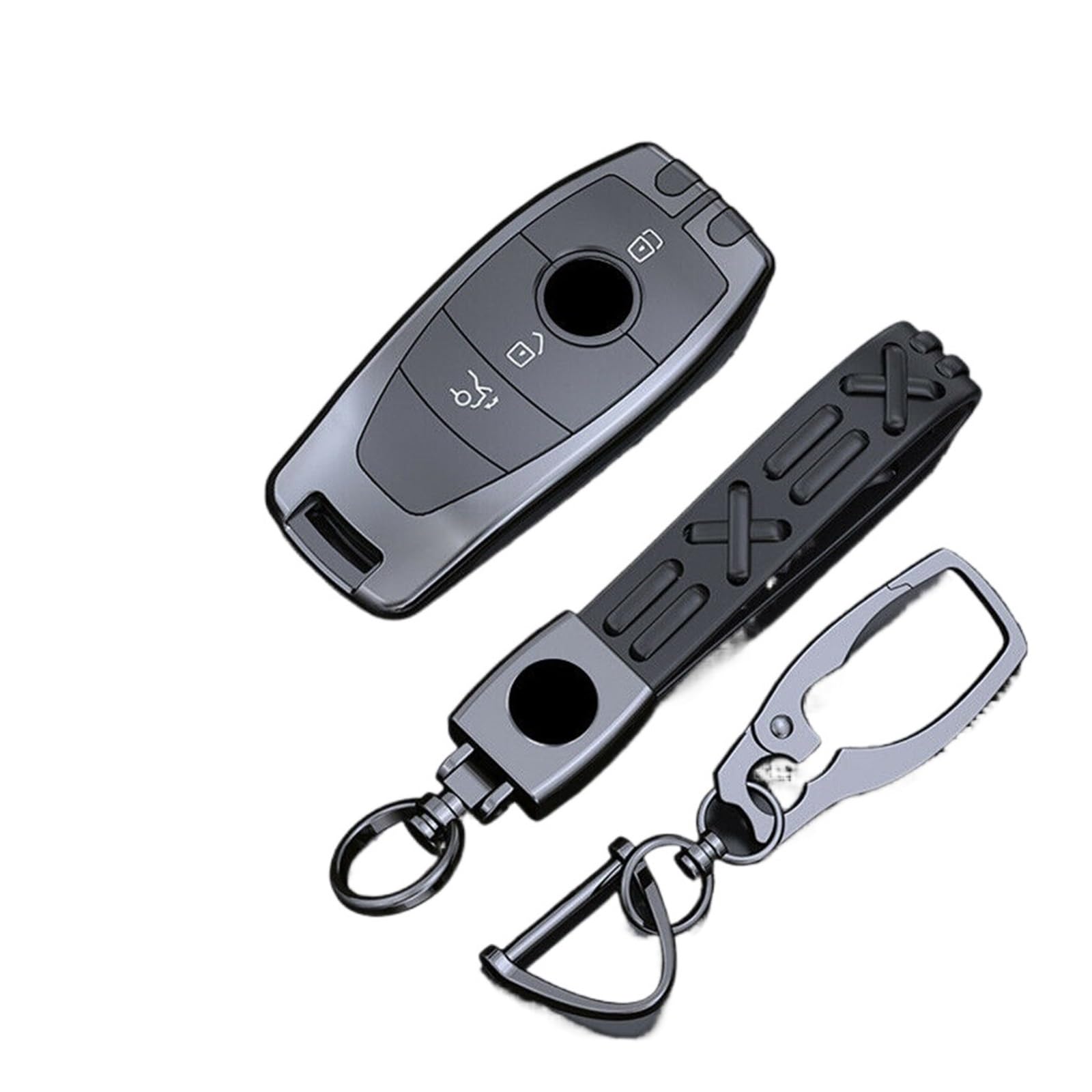 Zinklegierung Auto Fernbedienung Smart Key Case Cover Shell Halter Schutz mit Schlüsselanhänger kompatibel for Benz ABCES G-Klasse Zubehör(GrayB) von BMKUUOSJ