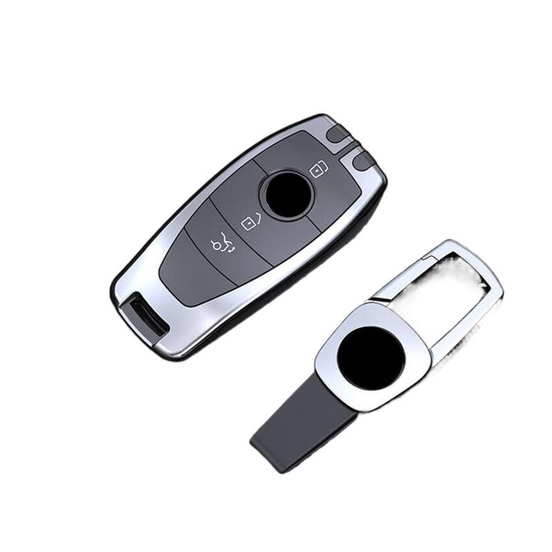 Zinklegierung Auto Fernbedienung Smart Key Case Cover Shell Halter Schutz mit Schlüsselanhänger kompatibel for Benz ABCES G-Klasse Zubehör(SilverA) von BMKUUOSJ