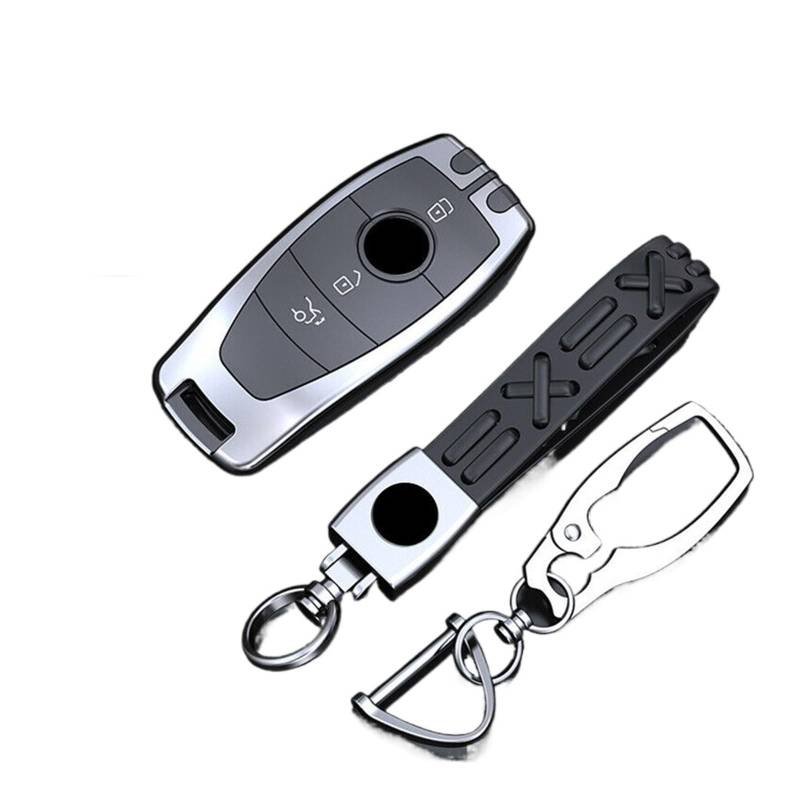 Zinklegierung Auto Fernbedienung Smart Key Case Cover Shell Halter Schutz mit Schlüsselanhänger kompatibel for Benz ABCES G-Klasse Zubehör(SilverB) von BMKUUOSJ