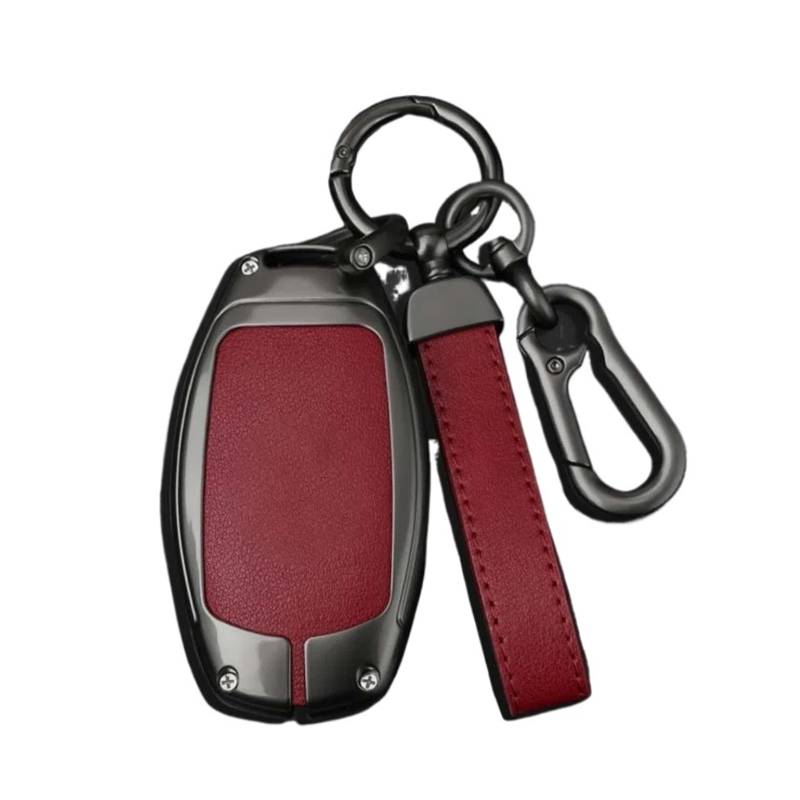 Zinklegierung Leder Auto Smart Key Cover Case Tasche Schutz Schlüsselanhänger kompatibel for Bentley 18 Bentayga Continental GT Auto Zubehör(A- red) von BMKUUOSJ