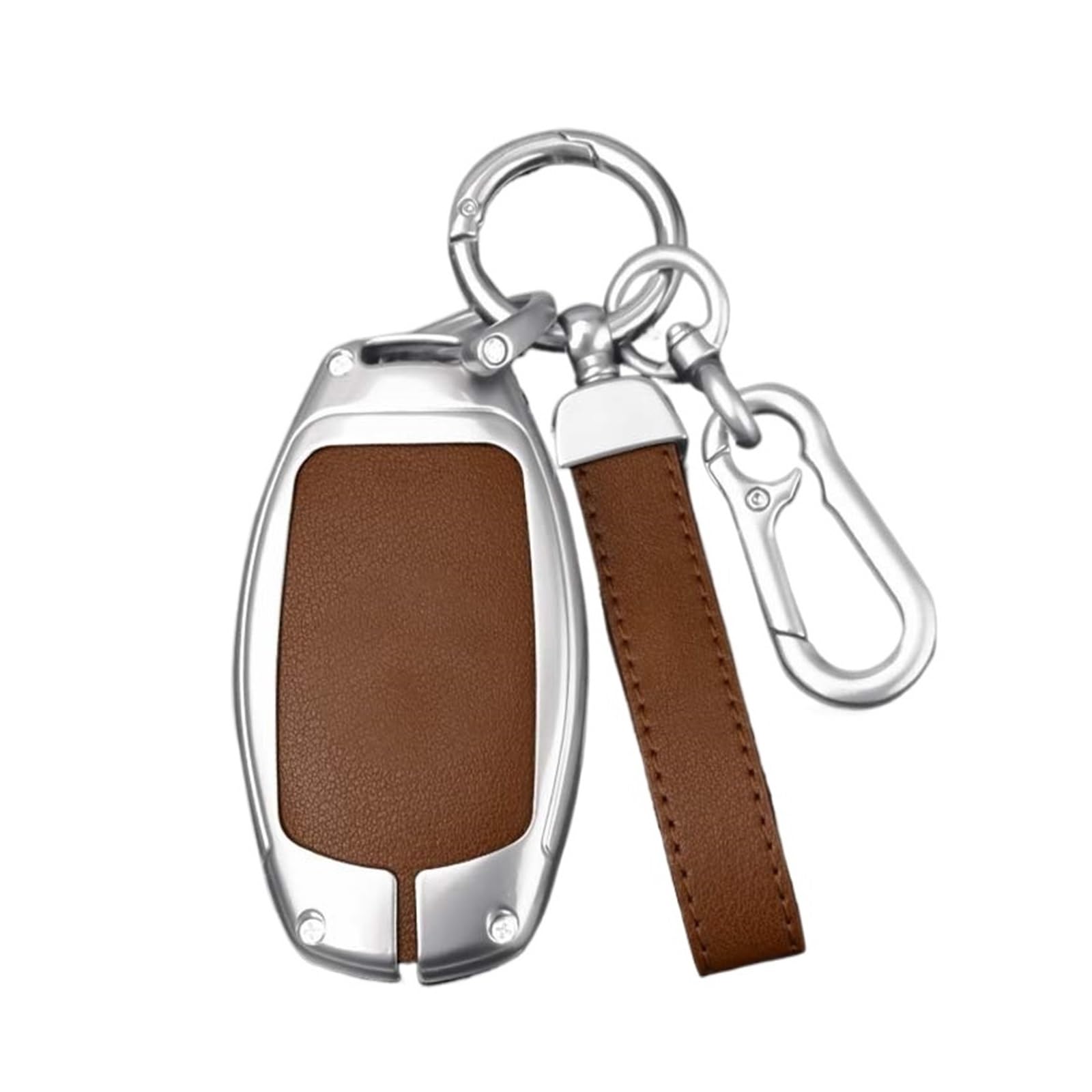 Zinklegierung Leder Auto Smart Key Cover Case Tasche Schutz Schlüsselanhänger kompatibel for Bentley 18 Bentayga Continental GT Auto Zubehör(A-silver brown) von BMKUUOSJ