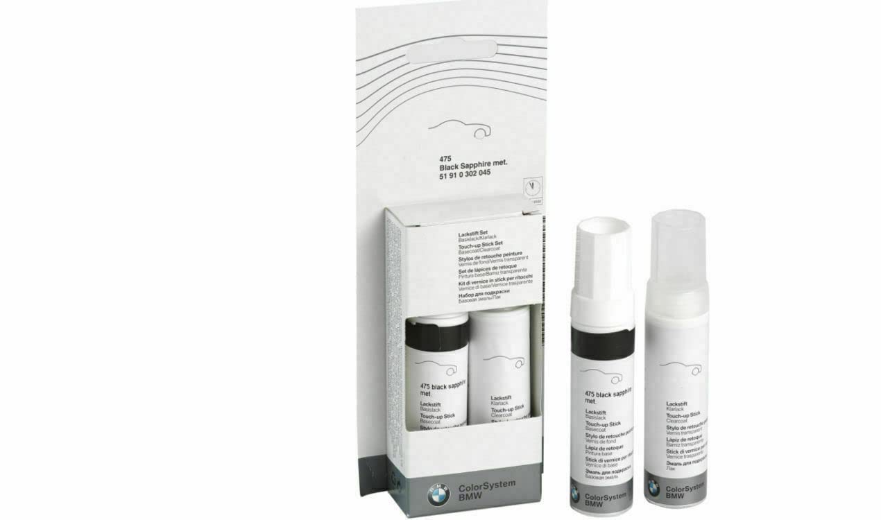 BMW Lackstift-Sets in Wagenfarbe mit Klarlack 2X 12 ml Ausbesserungsstift Schwarz Weiß Grau Silber (Midnight Black met) von BMW