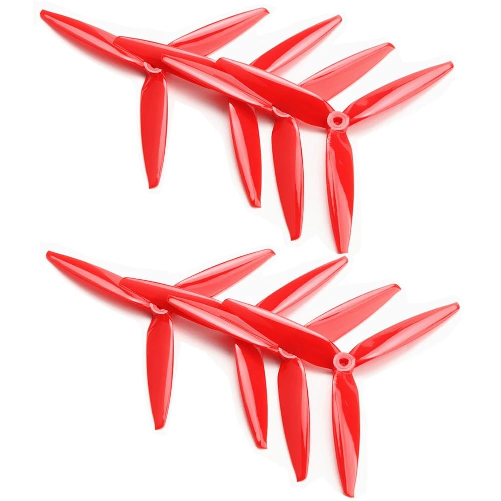 Propeller 4 Paar 7X4X3 7040 7-Zoll-3-Blatt-/Dreiblatt-Propeller Hellgrau (CW+CCW), Polycarbonat, kompatibel mit 7/8-Zoll-Drohnen Teil ersetzen(4 Pair Red) von BNEAIGHW