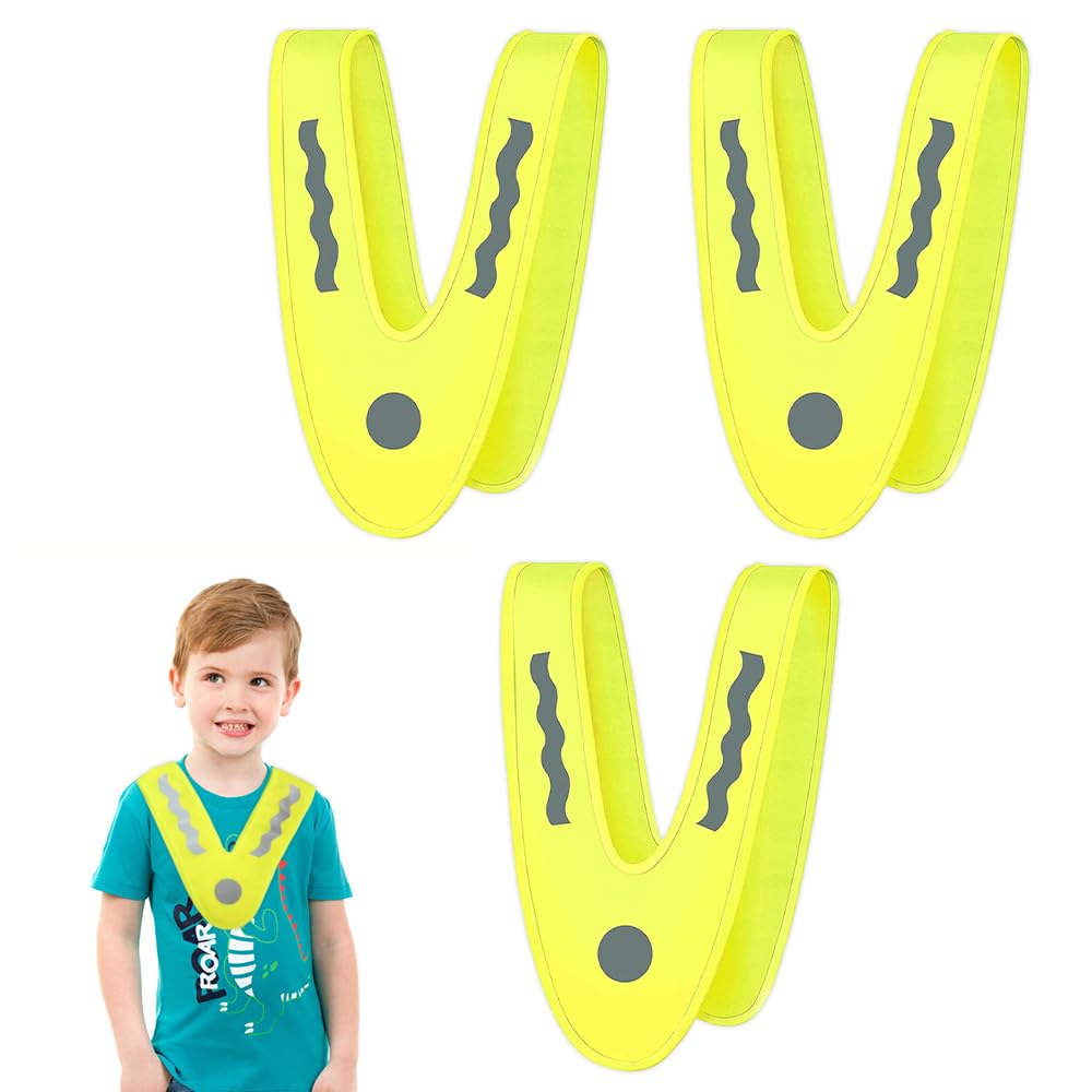 BNGXR 3 Stück Kinder Warnweste, Kinderwarnweste V-Form Reflektorweste, Reflektierende Weste Warnkragen für Kinder, Warnschutzweste, Reiten Reflektorband Sicherheitsweste, für Sport, Laufen, Fahrrad von BNGXR