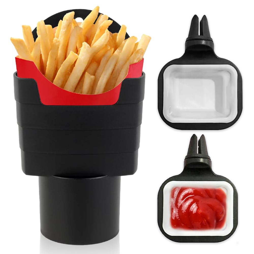 BNGXR Pommes Halter Auto, 3 Stück Mini Saucenhalter Auto Clip-Set, Lebensmittelqualität PP-Kunststoff Soßenhalter Fürs Auto, Tragbare Pommes Frites Halter, Schwarz von BNGXR