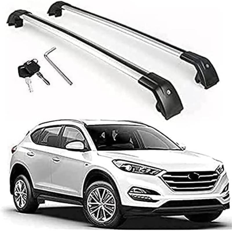 Dachträger für Hyundai Tucson 2016-2021, Aluminium-Dachträger, Dachreling, Querträger, abschließbar – passend für bündige Dachreling, Querträger von BNMJY