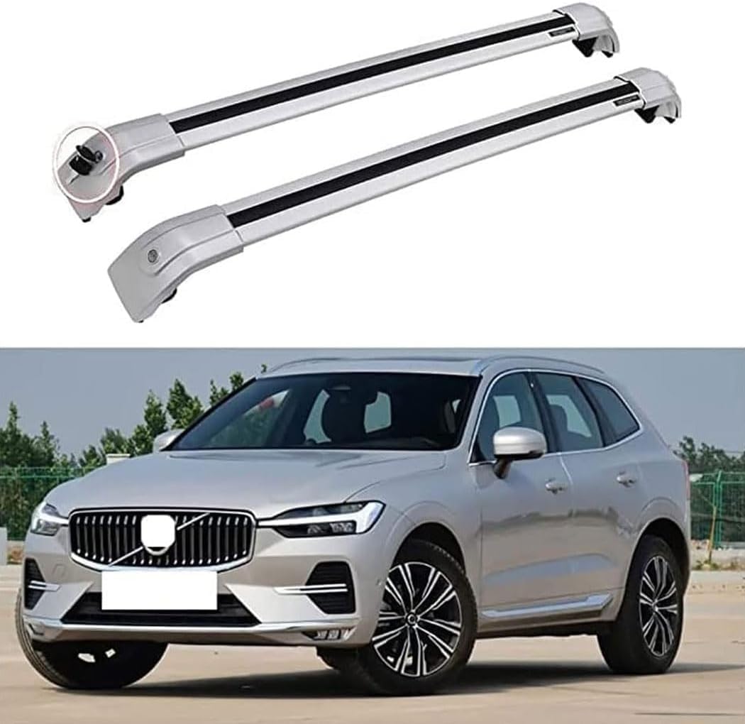 Dachträger für Volvo XC60 2013 2014 2015, Aluminium-Dachträger, Dachreling, Querträger, abschließbar – passend für bündige Dachreling, Querträger von BNMJY