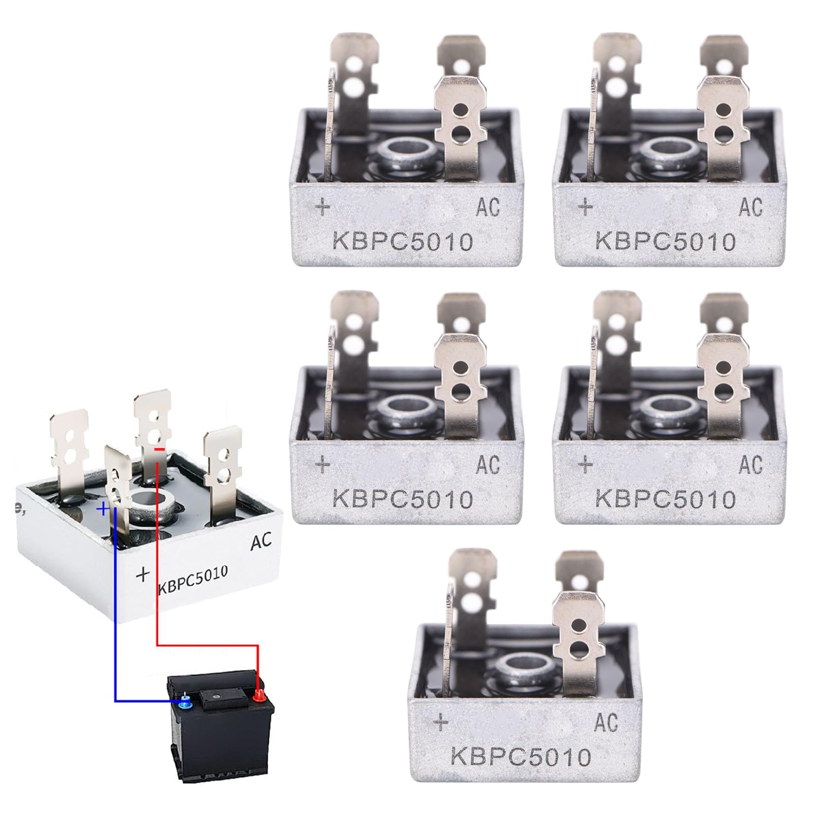 5 Stück KBPC5010 Brückengleichrichter Diode 50A 1000V Einphasige Diodenbrückengleichrichter Brückengleichrichterdiode Set Einphasen Vollwellen Metallgehäuse 4 Pin Durchgangsloch von BNOYONERAS