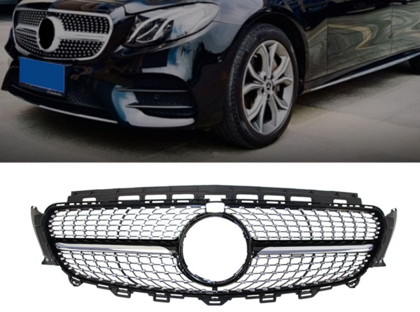 Sport Optik Kühlergrill Grill Gitter Für Mercedes-Benz E-Class(W213) 2016-2020, 1Pcs GläNzend Doppelsteg Grilles Auto Zubehör Autoersatz Grilleinsätze Hochglanz Chrom Schwarz von BNTCTC