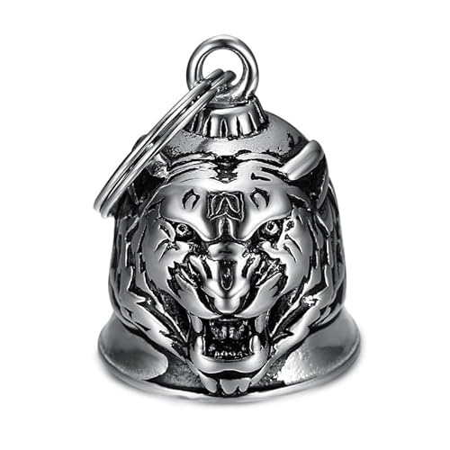 BOBIJOO JEWELRY - Clochette Porte-Bonheur Protection Motard Moto Acier 316L Tête de Tigre Chrome Biker von BOBIJOO JEWELRY