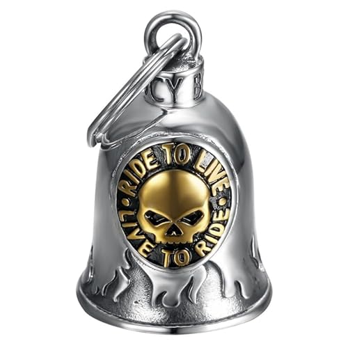 MOCY BELL - Clochette Moto Skull Ride to LIVE Porte-Bonheur MOCY BELL Acier inoxydable Argent Or von MOCY BELL