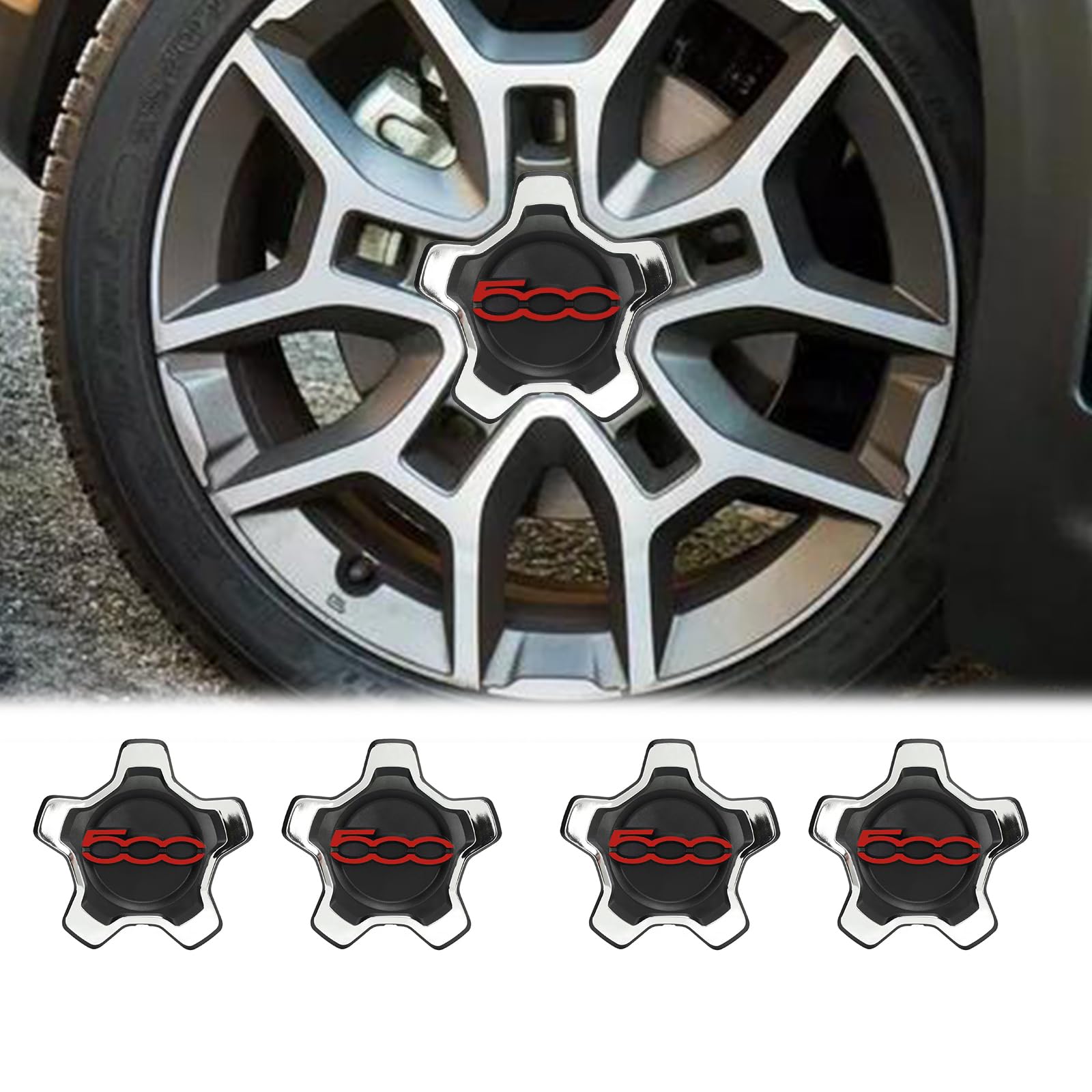 4 Stück Radnabenkappen, Nabendeckel Felgendeckel Radkappe Radnabendeckel für FIAT 500X 735626312 Kompatibel mit FIAT 500 500E 500C 500L Radkappen Emblem Hitzebeständiger Radnaben Mitteldeckel Ersatz von BODYGAD