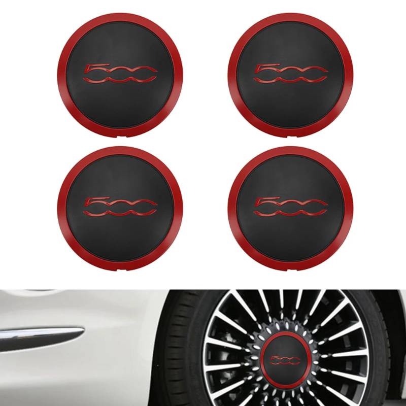 4 Stück Radnabenkappen, Radnabendeckel Nabendeckel mit Chromrand für FIAT 500 51884863 Kompatibel mit 68078419AC 68078421AC Hitzebeständiger Radnaben Mitteldeckel Ersatz für FIAT 500 von BODYGAD