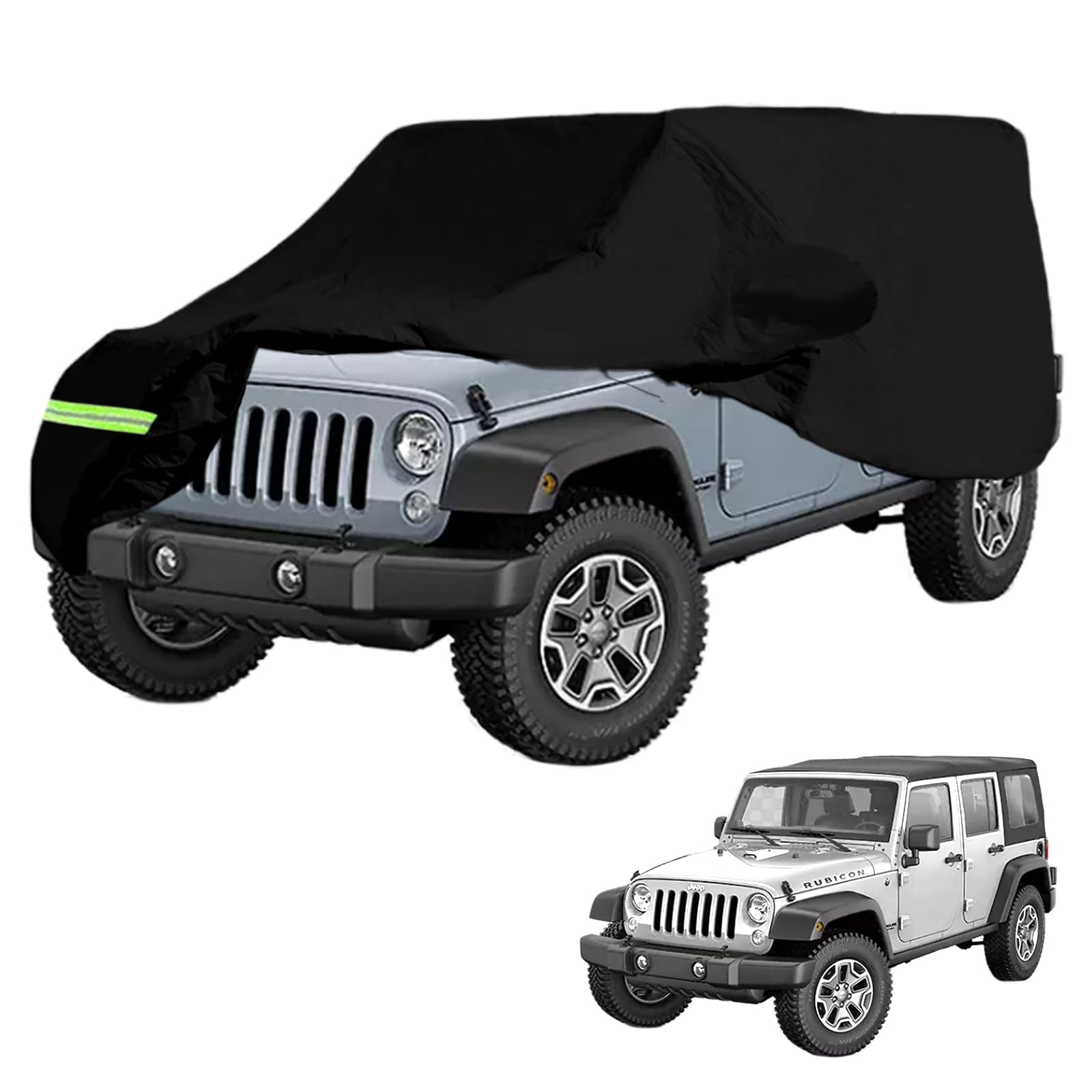 Autoabdeckung, wasserdichte Autoabdeckung für Jeep Wrangler 4 Tür Anti UV Auto Outdoor Indoor Auto Abdeckplane für CJ YJ TJ und JK 4 Tür Auto Ganzgarage Abdeckplane Winter Sommer Allwetter Abdeckung von BODYGAD