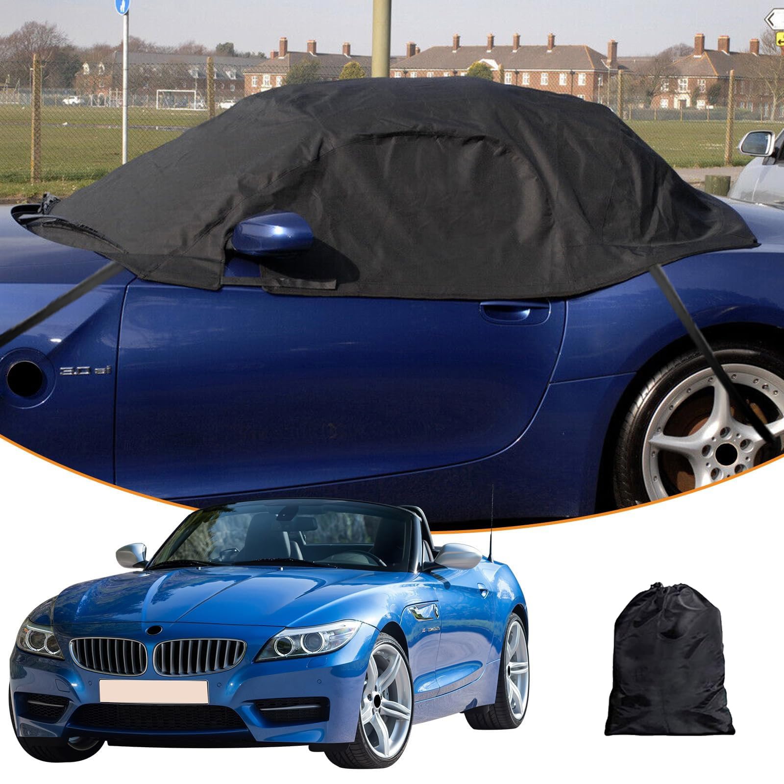 Autoabdeckung Wasserdicht Ersatz für BMW Z3/Z4, Halbgarage Autohülle Autoplane Winddichte Halbabdeckung für Allwetter UV-Beständige Vollgarage Regen Sonne Staub Schutz Schwarz von BODYGAD