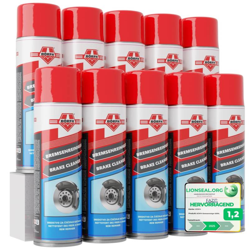 BÖRFH Bremsenreiniger - (10er Pack 500ML) Acetonfrei Bremsenreiniger für Scheiben, Beläge, Bremssättel, Federn, Rotoren und Kupplung, Teilereiniger, Industrieteilereiniger von BÖRFH