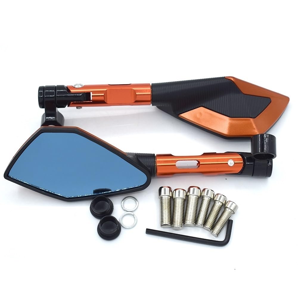 Motorrad-Rückspiegel Motorrad 10mm 8mm Universal CNC Aluminium Lenker Rückspiegel Blau Anti-glare Spiegel Für H&ONDA Roller(ORANGE15) von BOEYDSE88