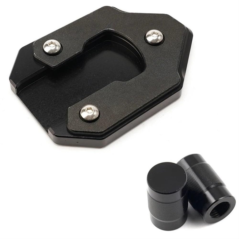 Motorrad Ständerverlängerung Für Vu&lc&an S 650 VN650 2015-2023 2024 Motorrad CNC Fuß Seite Stehen Verlängerung Pad Enlarger Platte Reifen Ventil Kappe(1 set Black) von BOEYDSE88