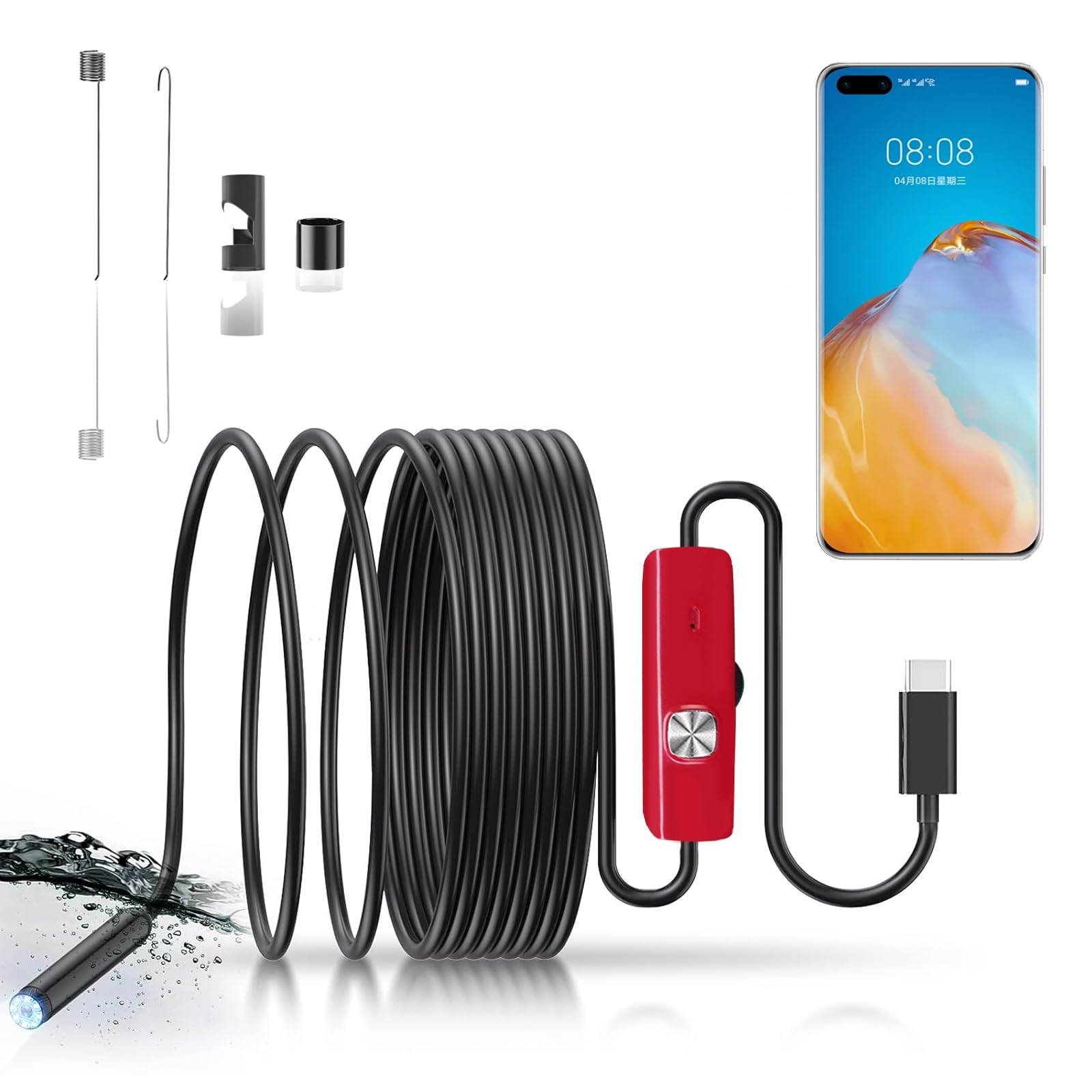 BOGYKIK Endoskop, Endoskop kamera mit 8 Einstellbaren LED Licht, 1080P HD Inspektionskamera, Typ C Endoscope, Wasserdichtem IP67 Boroskop für Android Smartphones, Endoskopkamera mit licht(5M) von BOGYKIK