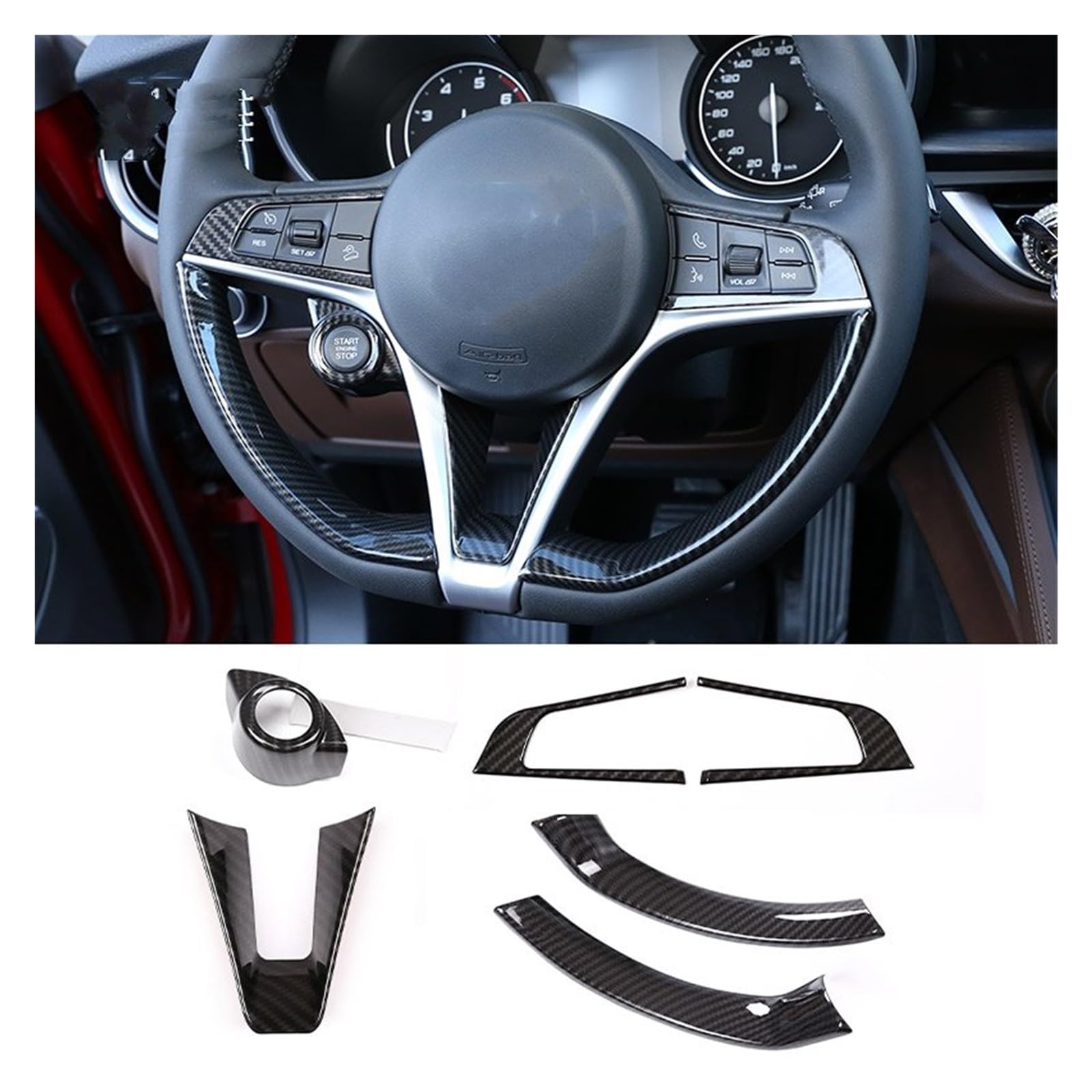 Auto Innen Zubehör Für Alfa Für Romeo Für Giulia Für Stelvio 2017 2018 2019 Auto Lenkrad Abdeckung Trim Innen Zubehör ABS Carbon Faser Auto Innenraum Zubehör(Style A-6 pcs) von BOHHO