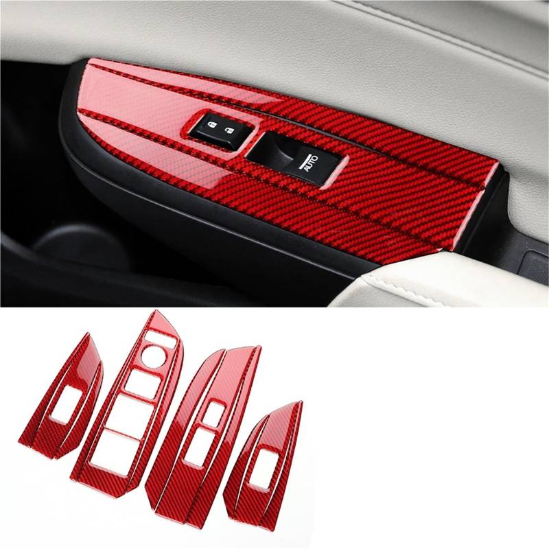 Auto Innen Zubehör Für Für ILX 2013 2014 2015 2016 2017 2018 2019 2020 2021 2022 LHD Auto Fenster Taste Panel Trim Weichen Carbon Faser Aufkleber Auto Innenraum Zubehör(Red Carbon) von BOHHO