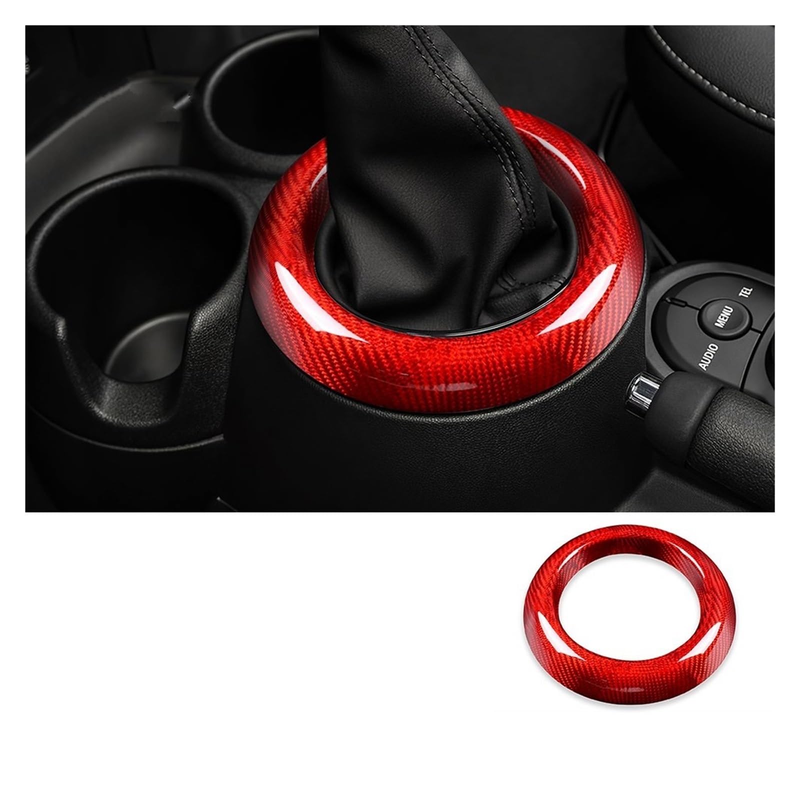 Auto Innen Zubehör Für Mini F54 F55 F56 F57 F60 Für Countryman Zubehör Harte Carbon Faser Auto Getriebe Shift Hülse Kreis Ring Innen Trim Abdeckung Auto Innenraum Zubehör(RED) von BOHHO