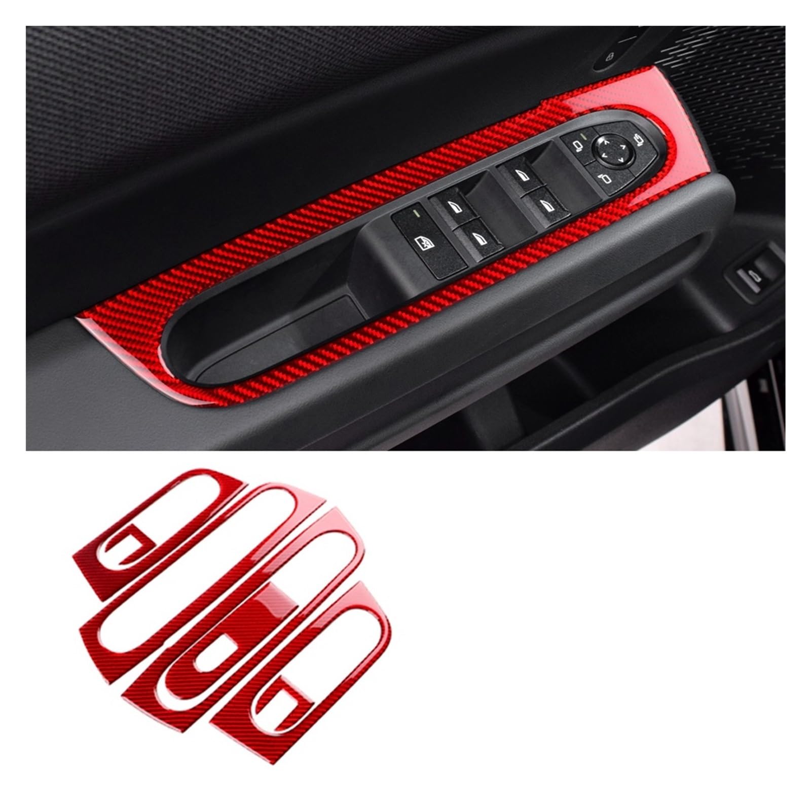 Auto Innen Zubehör Für Mini Für Countryman U25 2024 2025 Auto Tür Fensterheber Schalter Rahmen Innen Weichen Carbon Aufkleber Panel LHD RHD Auto Innenraum Zubehör(RED B) von BOHHO