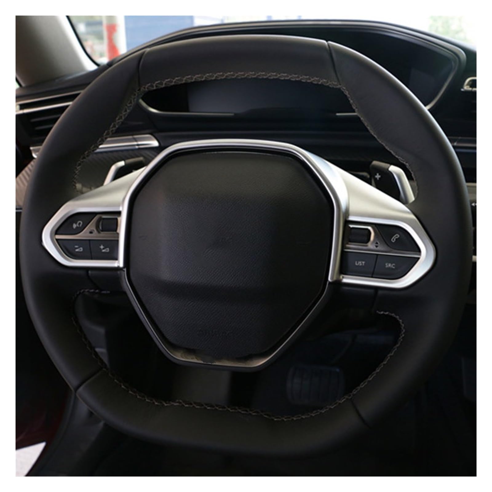 Auto Innen Zubehör Für Peugeot 3008 5008 GT 2017 2018 2019 2020 2021 2022 2023 3008GT 5008GT Auto Lenkrad Taste Panel Trim Abdeckung Zubehör Auto Innenraum Zubehör(Silber) von BOHHO