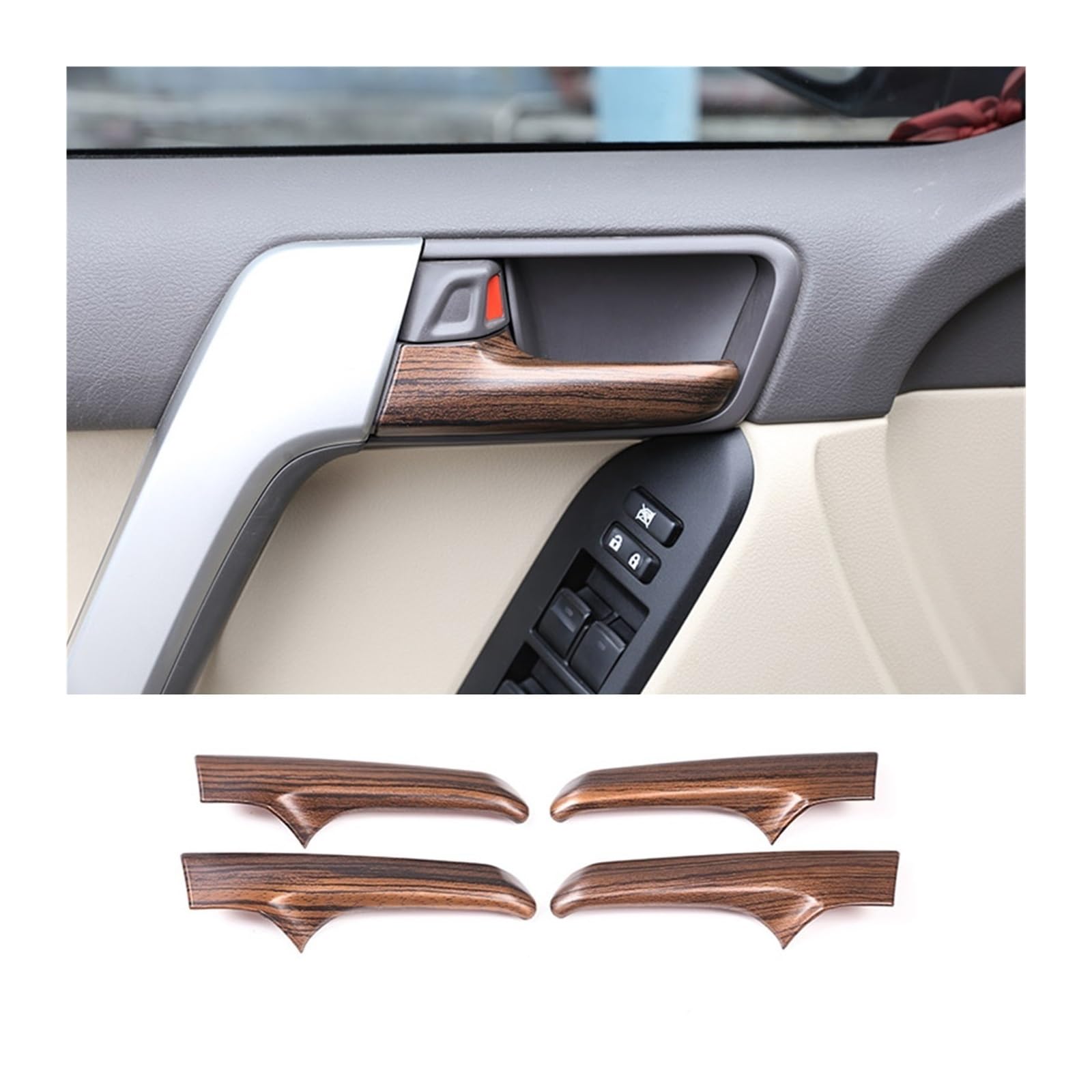 Auto Innen Zubehör Für Toyota Für Land Für Cruiser Für Prado FJ150 150 2010-2018 Schwarz Holzmaserung Auto ABS Innen Türgriff Trim Auto Zubehör 4 Stücke Auto Innenraum Zubehör(Pine wood grain) von BOHHO