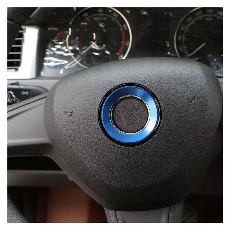 Auto Innen Zubehör Für VW Für Golf 6 7 MK6 MK7 Für Jetta MK5 MK6 Für POLO CC Für Passat B6 B7 Für TIGUAN Aluminium Trim Auto Lenkrad Abdeckung Ring Auto Innenraum Zubehör(Blue) von BOHHO