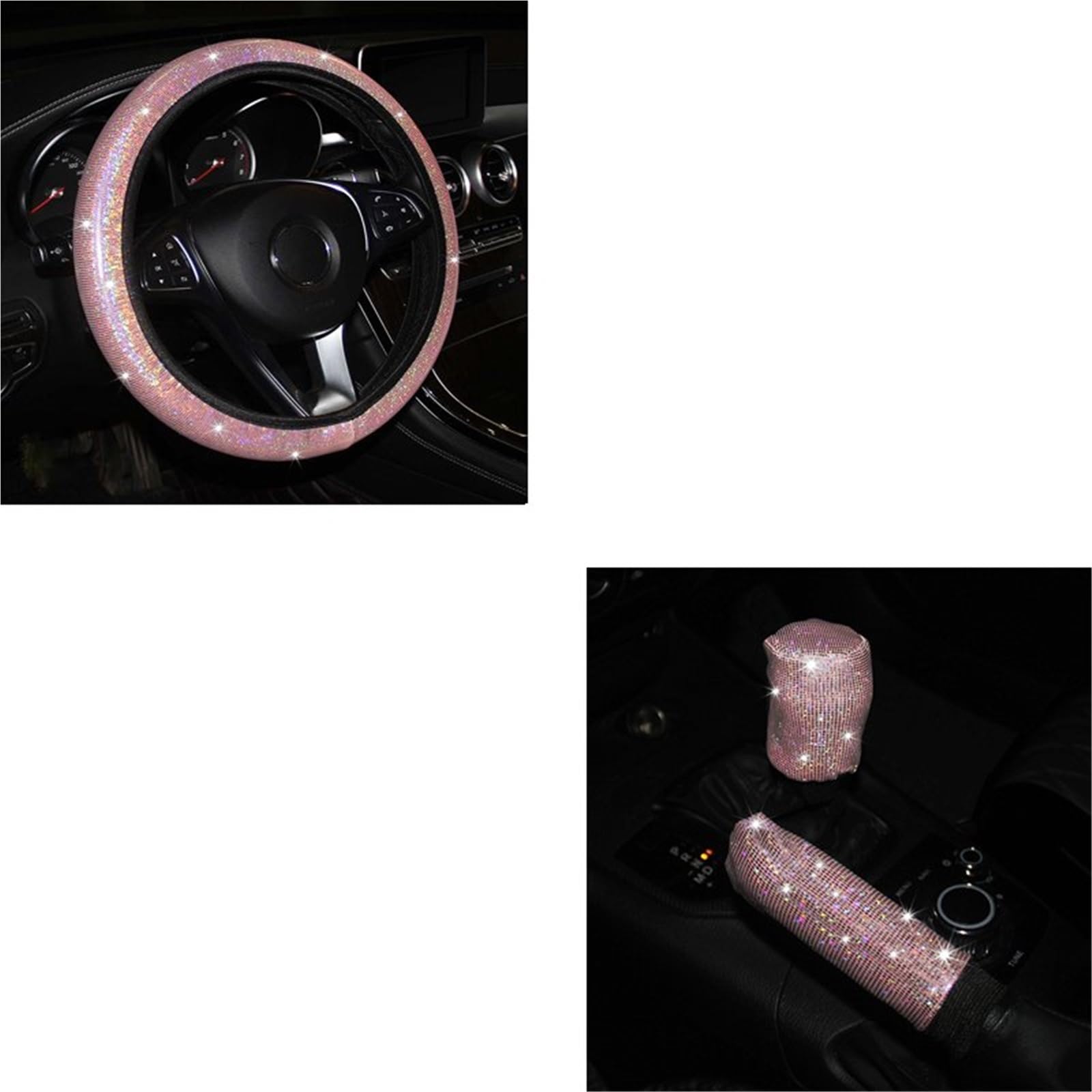 Auto Innen Zubehör Universal 37/38 Cm Diamant Auto Lenkrad Abdeckung Elastische Griff Abdeckung Vier Jahreszeiten Frau Styling Innen Auto Innenraum Zubehör(Pink) von BOHHO