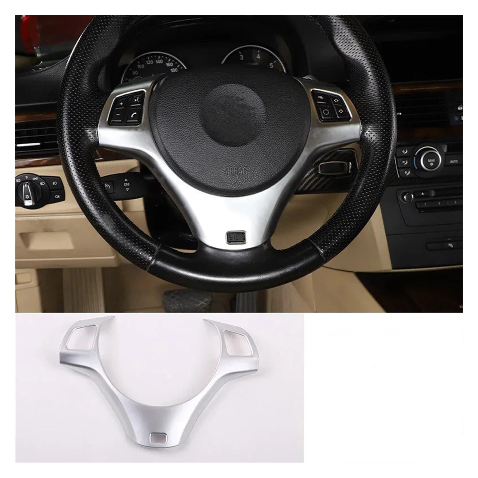 Auto Interieur Zubehör Für 1 3er E87 E90 E92 2004-2012 ABS Auto Lenkrad Dekoration Abdeckung Zierrahmen Aufkleber Autozubehör Autozubehör(Style C Silver) von BOHHO