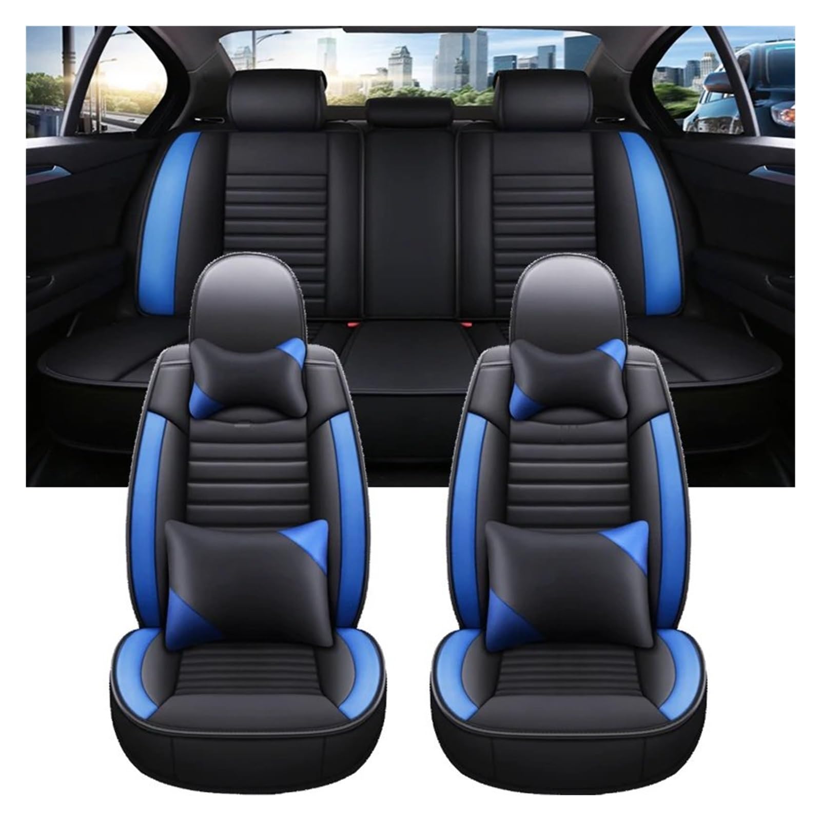 Autositzbezüge Set Für Peugeot 307 Universal Autositzbezug Autozubehör Innendetails Alle Automodelle Autositzbezug Für Vordersitz(Black Blue 5 Seat) von BOHHO