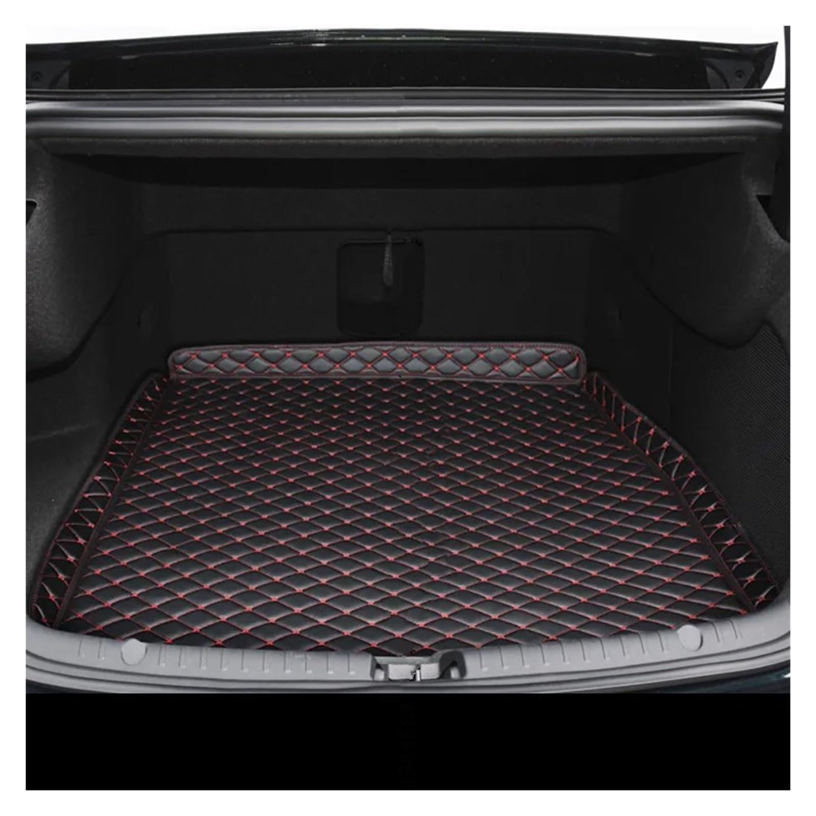 Kofferraummatte Für BYD HAN EV 2021- Präsentieren Auto PU Leder Stamm Matte Hinten Liner CargoWaterproof Teppich Fach Schutz Externes Zubehör Kofferraumwanne(Black red) von BOHHO