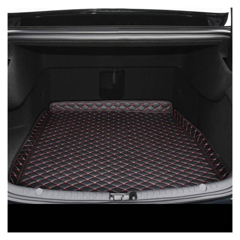 Kofferraummatte Für BYD HAN EV 2021- Präsentieren Auto PU Leder Stamm Matte Hinten Liner CargoWaterproof Teppich Fach Schutz Externes Zubehör Kofferraumwanne(Black red) von BOHHO