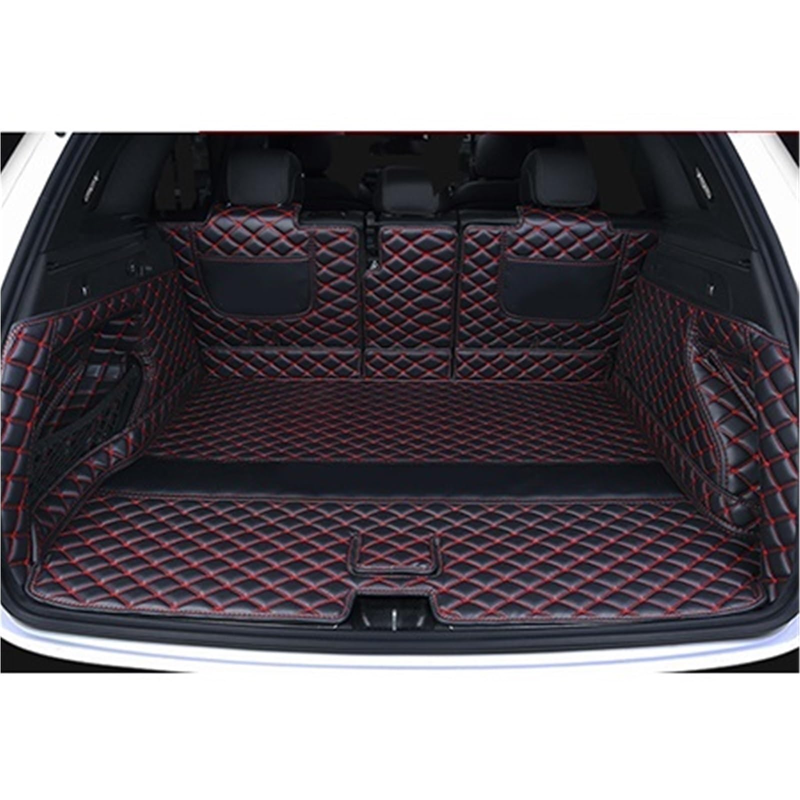 Kofferraummatte Für Benz Für GLB 2020 5 7 Sitze PU Leder Kofferraum Matte Cargo-Liner Zubehör Innen Bootot Kofferraumwanne(Black red) von BOHHO