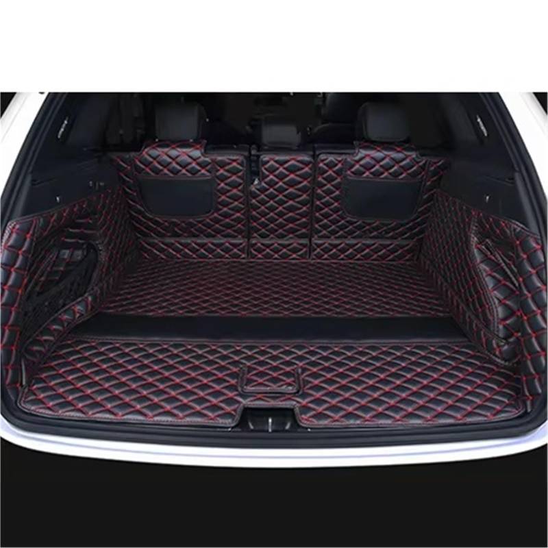 Kofferraummatte Für Cayenne 2006 2007 2008 2009 2010 Leder Auto Stamm Matten Hinten Stamm Boden Mat Tray Teppich Schlamm Kofferraumwanne(Black red) von BOHHO